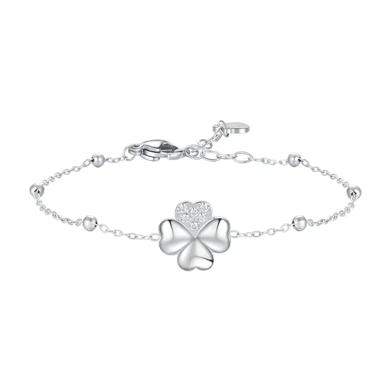 BRACCIALE DONNA IN ACCIAIO CON QUADRIFOGLIO E PUNTI LUCE DI ZIRCONE BIANCO