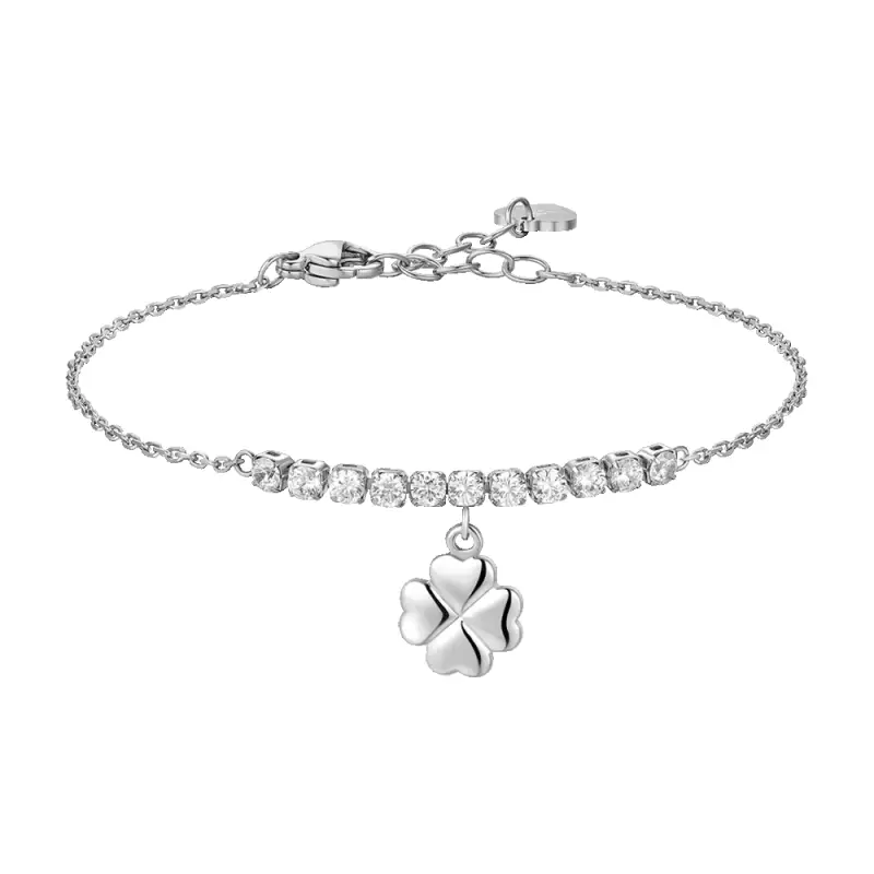 BRACCIALE DONNA IN ACCIAIO CON QUADRIFOGLIO E ZIRCONI BIANCHI