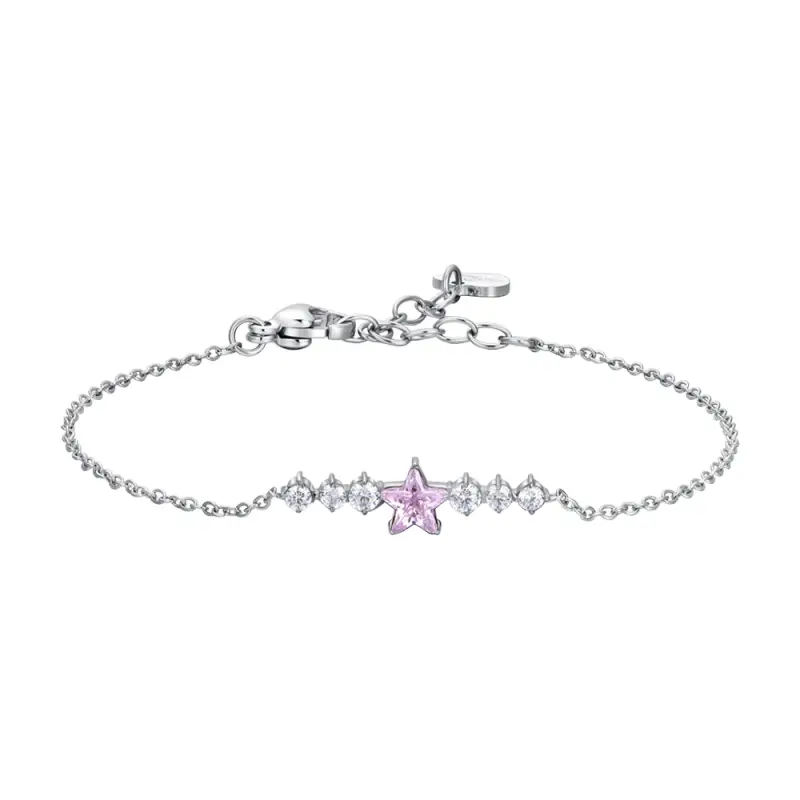 BRACCIALE DONNA IN ACCIAIO CON STELLA ROSA E CRISTALLI BIANCHI
