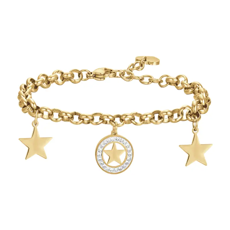 BRACCIALE DONNA IN ACCIAIO CON STELLE E CRISTALLI BIANCHI, Oro