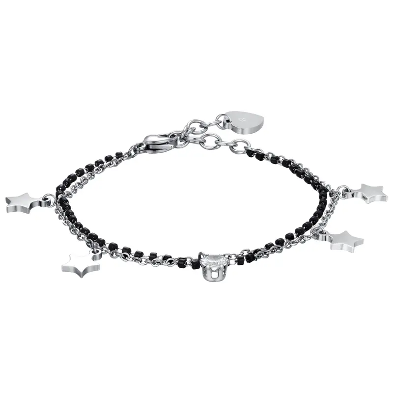 BRACCIALE DONNA IN ACCIAIO CON STELLE, ELEMENTI IP NERO E CRISTALLO BIANCO