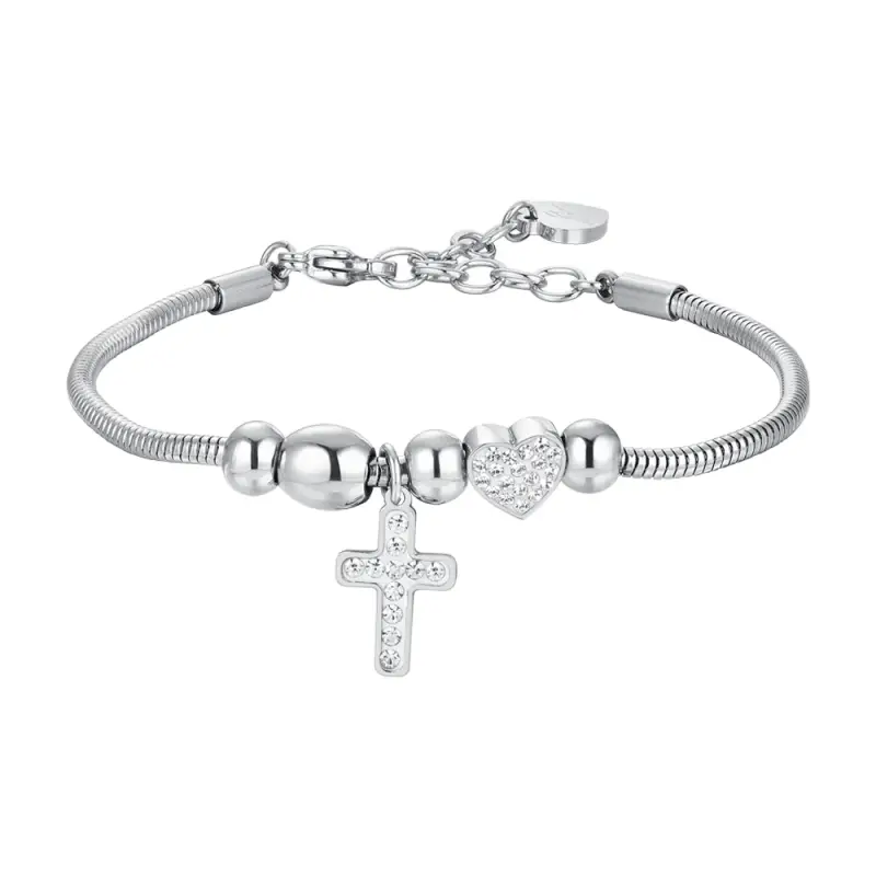 BRACCIALE DONNA IN ACCIAIO CROCE E CRISTALLI