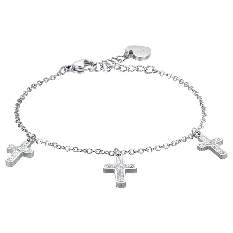 BRACCIALE DONNA IN ACCIAIO CROCI CON CRISTALLI BIANCHI
