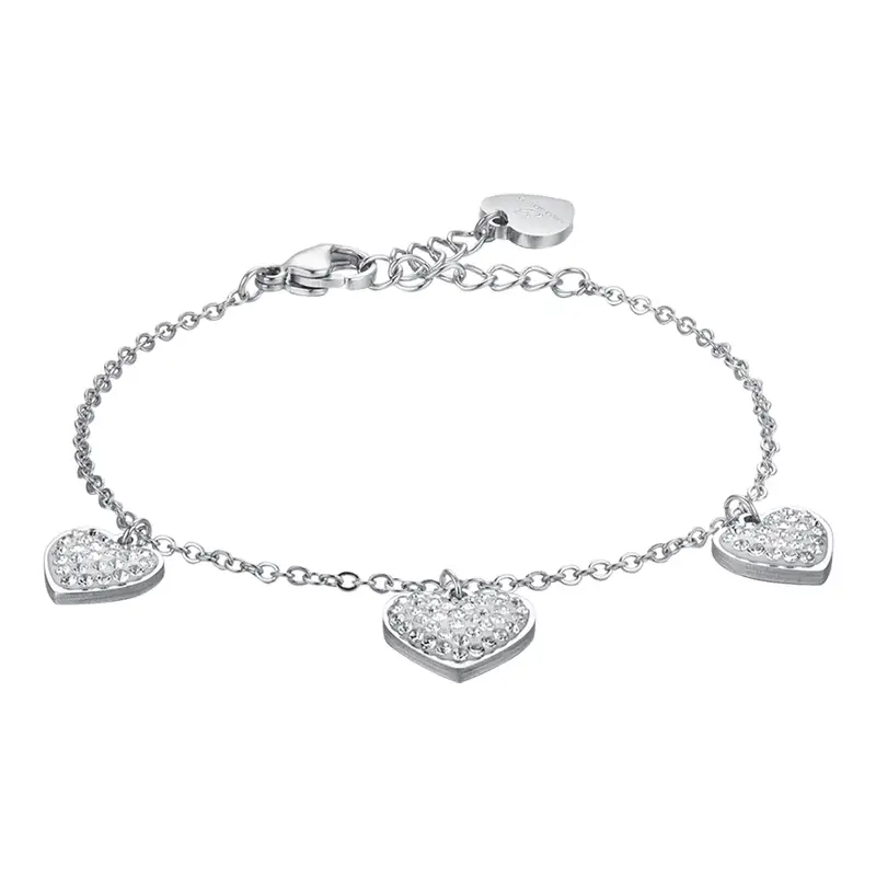 BRACCIALE DONNA IN ACCIAIO CUORI CON CRISTALLI BIANCHI