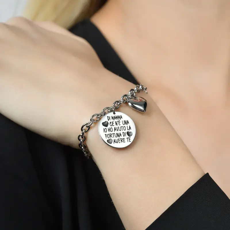 BRACCIALE DONNA IN ACCIAIO DI MAMMA CE N'È UNA IO HO AVUTO LA FORTUNA DI AVERE miniatura 2