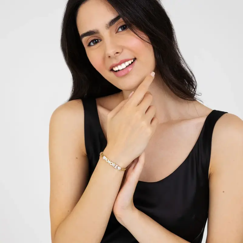 BRACCIALE DONNA IN ACCIAIO DORATO AMORE CON CRISTALLI BIANCHI miniatura 3