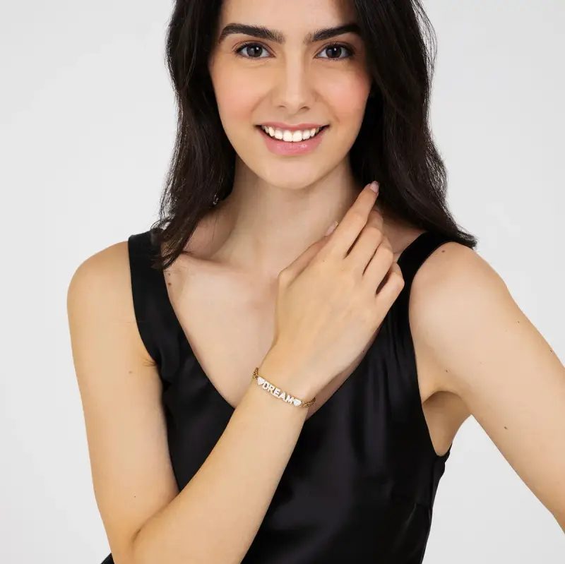BRACCIALE DONNA IN ACCIAIO DORATO DREAM CON CRISTALLI BIANCHI miniatura 3