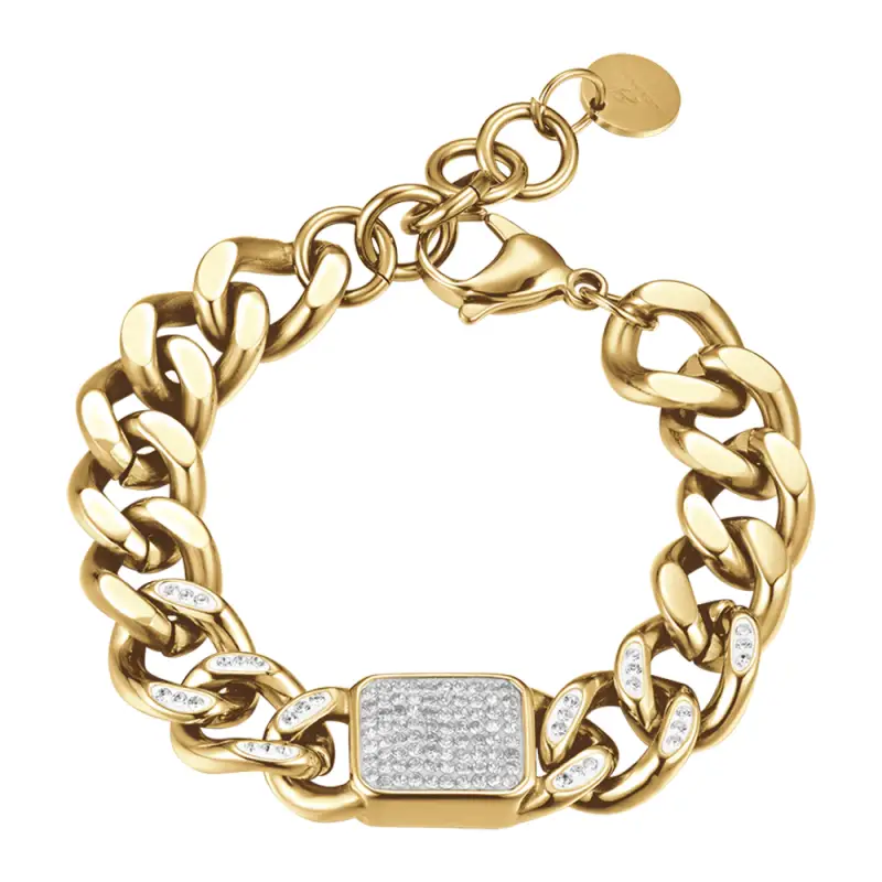 BRACCIALE DONNA IN ACCIAIO DORATO E CRISTALLI BIANCHI