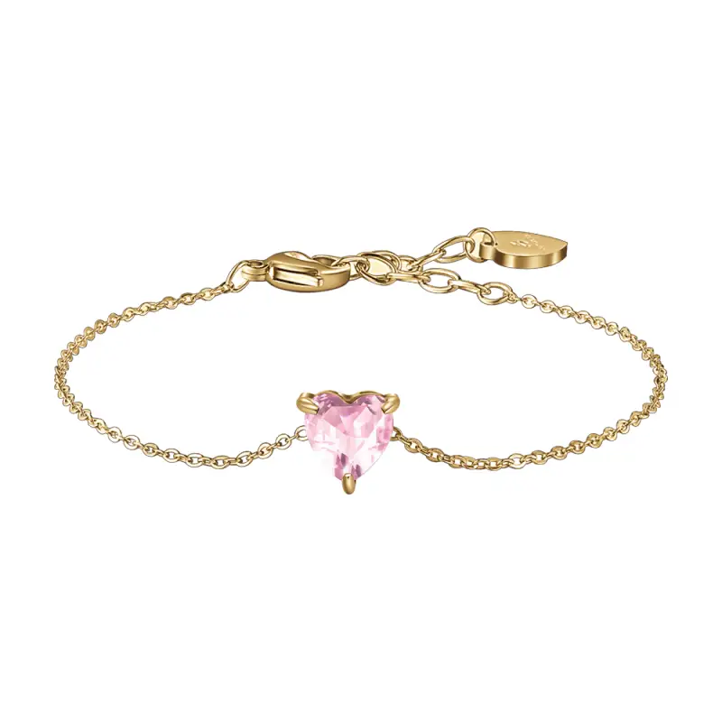 BRACCIALE DONNA IN ACCIAIO E IP GOLD CON CUORE CRISTALLO ROSA