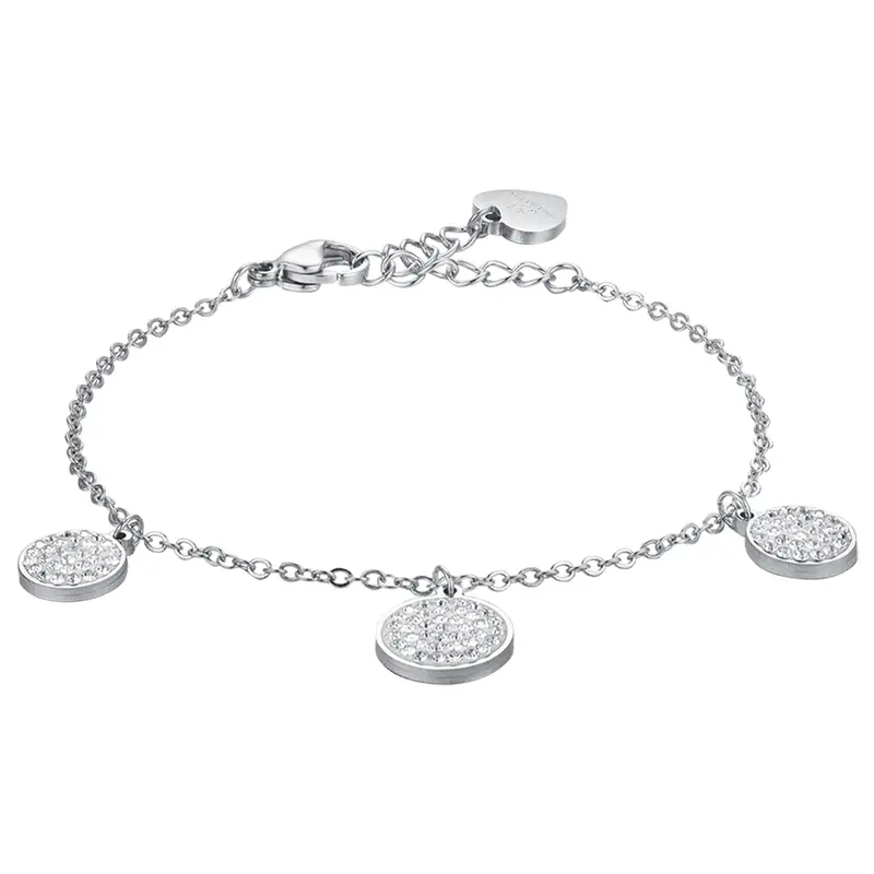 BRACCIALE DONNA IN ACCIAIO ELEMENTI TONDI CON CRISTALLI BIANCHI