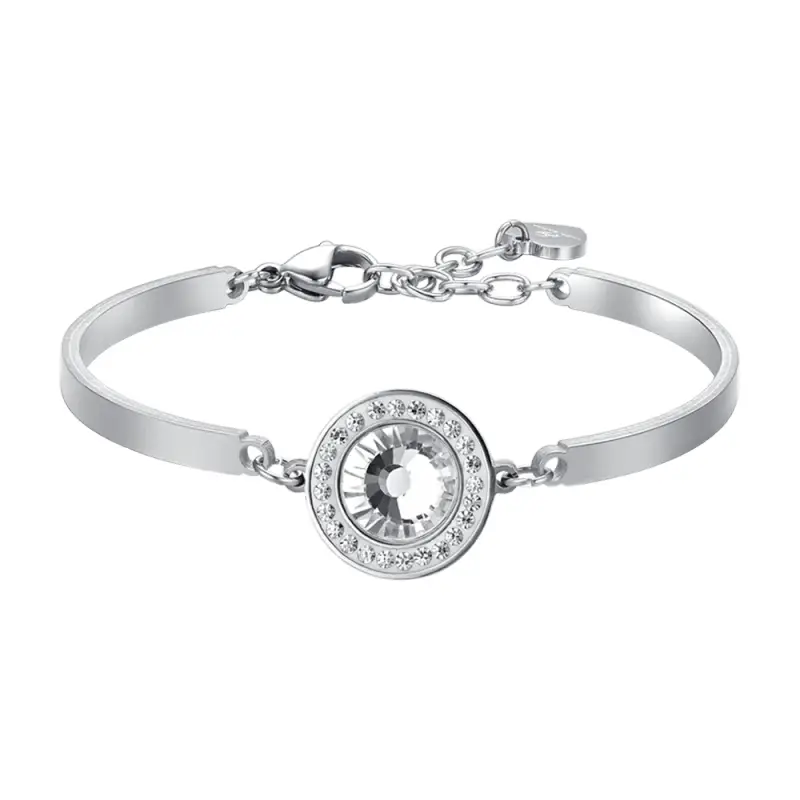 BRACCIALE DONNA IN ACCIAIO ELEMENTO CRISTALLO BIANCO E CRISTALLI BIANCHI