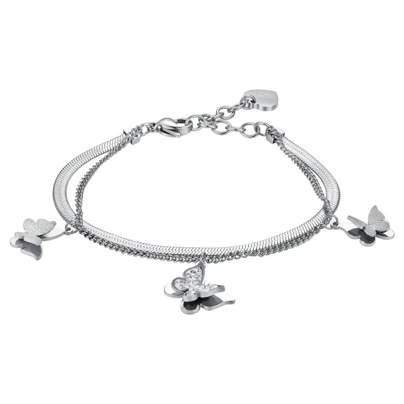 BRACCIALE DONNA IN ACCIAIO FARFALLE CON CRISTALLI BIANCHI