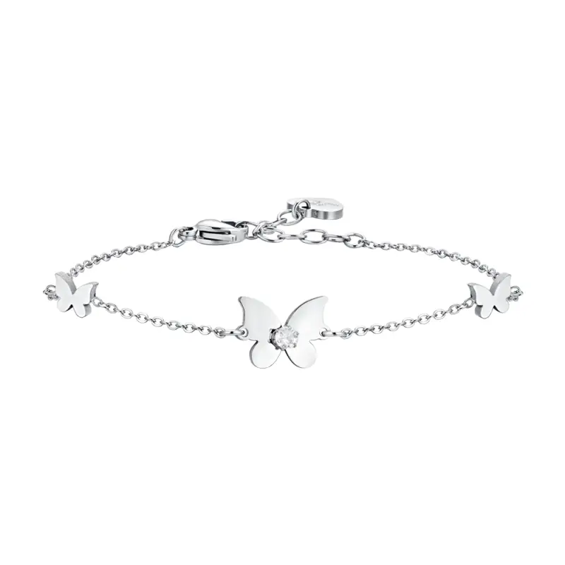 BRACCIALE DONNA IN ACCIAIO FARFALLE E ZIRCONI