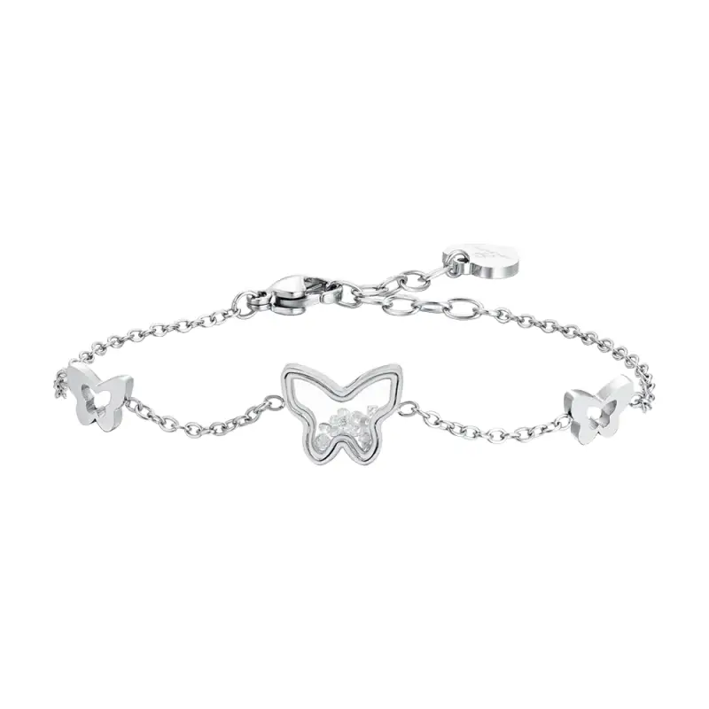 BRACCIALE DONNA IN ACCIAIO FARFALLE E ZIRCONI