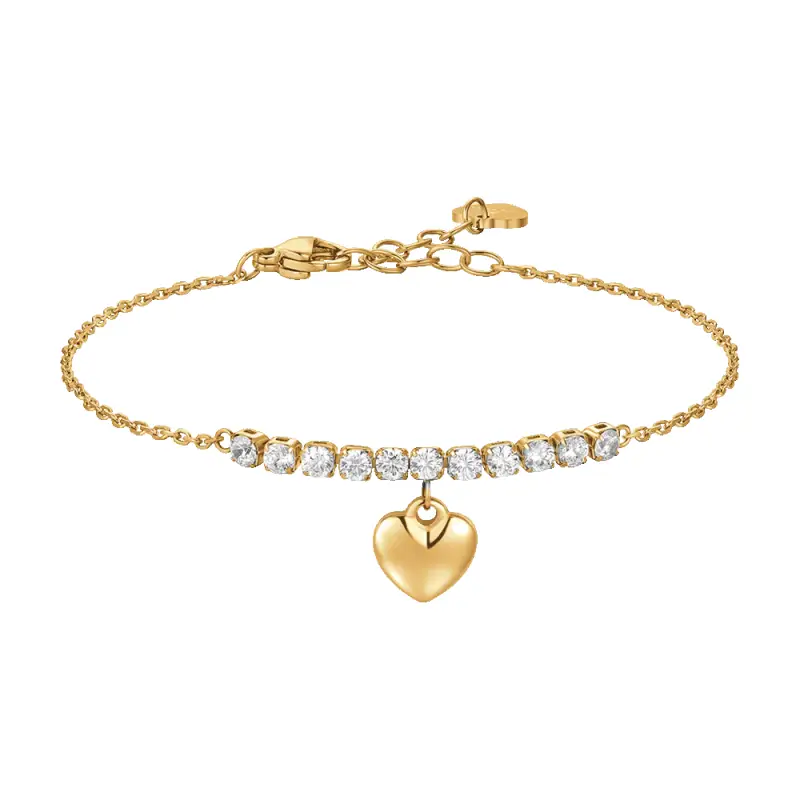 BRACCIALE DONNA IN ACCIAIO IP GOLD CON CUORE E ZIRCONI BIANCHI