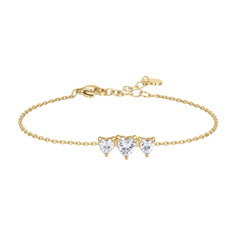 BRACCIALE DONNA IN ACCIAIO IP GOLD CON CUORI CON ZIRCONI BIANCHI
