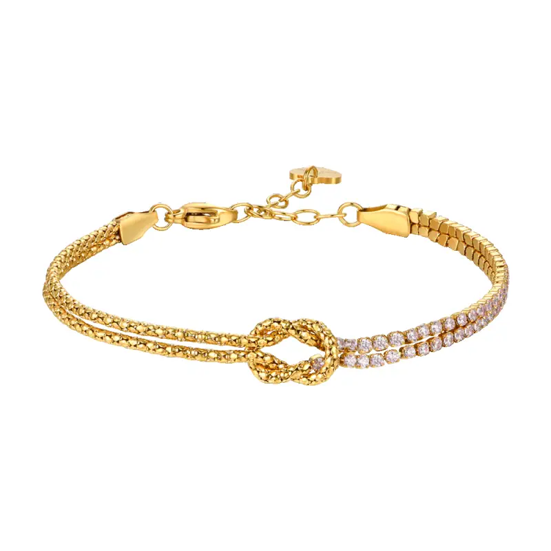 BRACCIALE DONNA IN ACCIAIO IP GOLD CON NODO E ZIRCONI ROSA