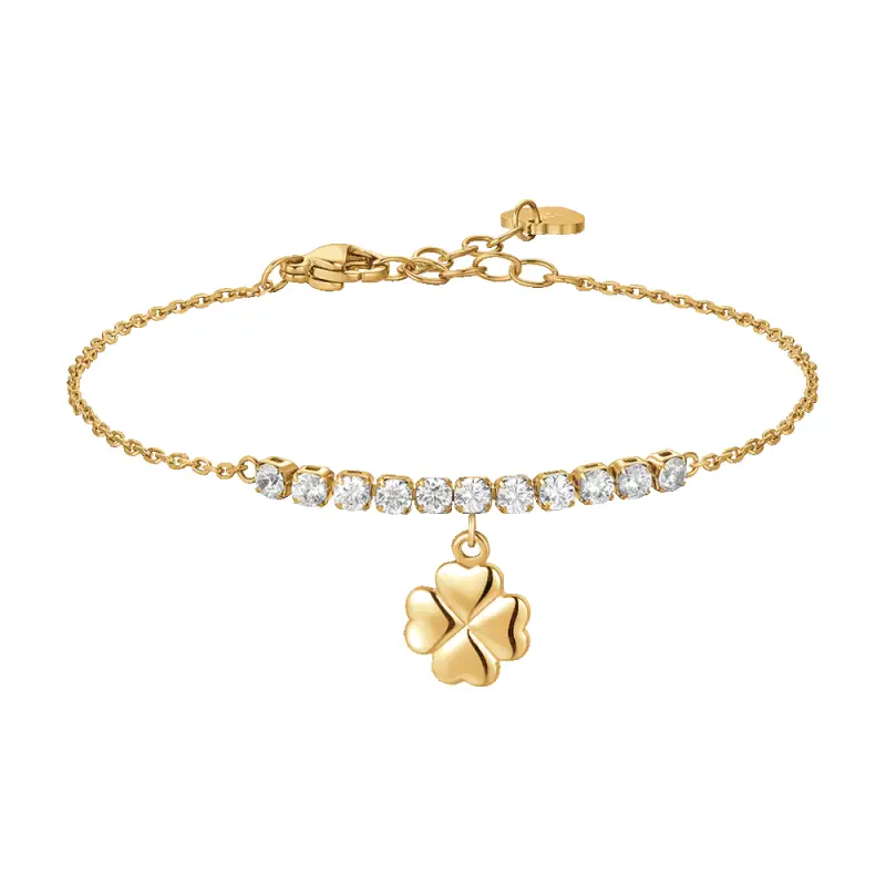 BRACCIALE DONNA IN ACCIAIO IP GOLD CON QUADRIFOGLIO E ZIRCONI BIANCHI