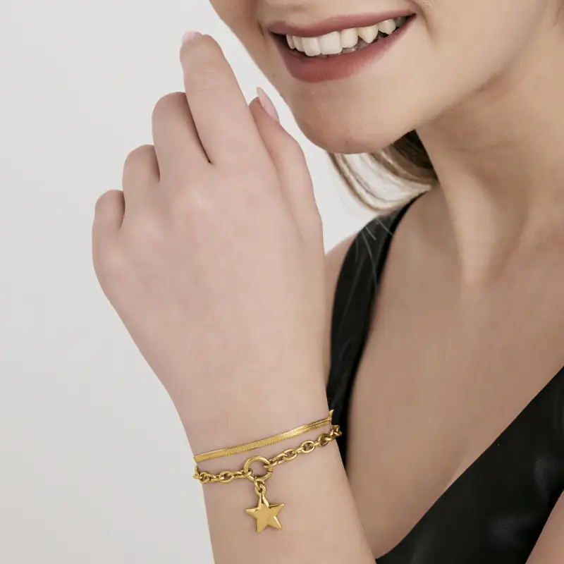 BRACCIALE DONNA IN ACCIAIO IP GOLD CON STELLA E CERCHIO Oro miniatura 3
