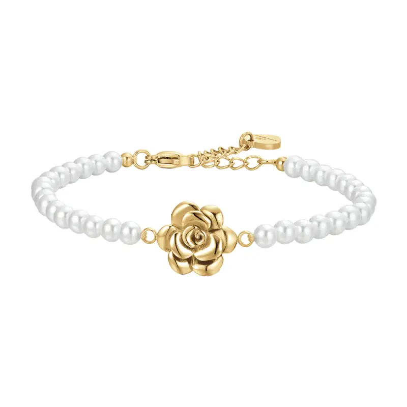 BRACCIALE DONNA IN ACCIAIO IP GOLD PERLE E ROSA