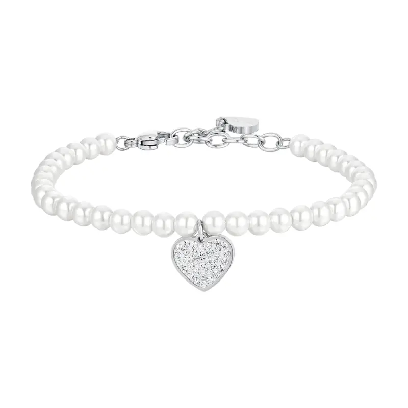 BRACCIALE DONNA IN ACCIAIO PERLE SINTETICHE E CUORE