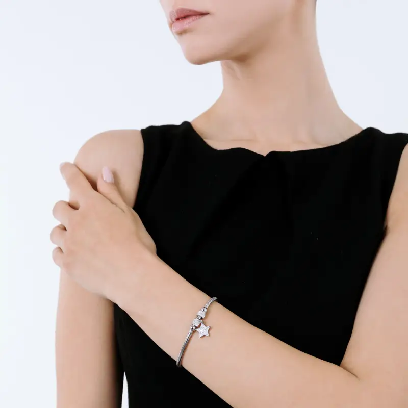 BRACCIALE DONNA IN ACCIAIO STELLA CON CRISTALLI BIANCHI miniatura 3