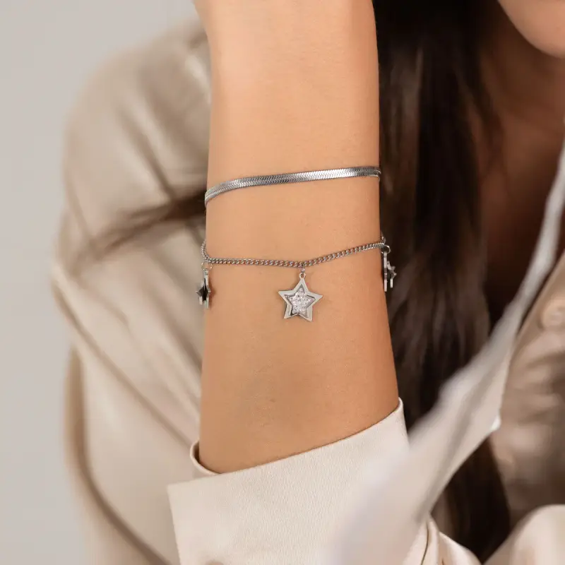 BRACCIALE DONNA IN ACCIAIO STELLE CON CRISTALLI BIANCHI miniatura 2