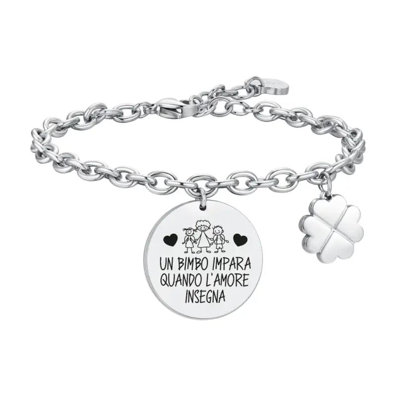 BRACCIALE DONNA IN ACCIAIO UN BIMBO IMPARA QUANDO L'AMORE INSEGNA