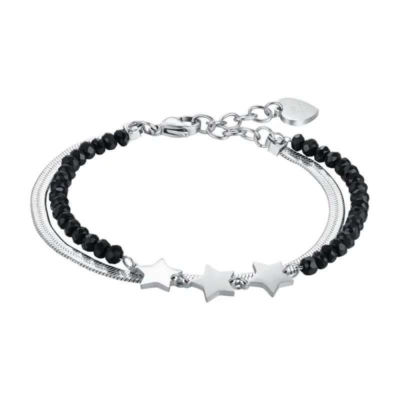 BRACCIALE DONNA MULTIFILO IN ACCIAIO CON CRISTALLI NERI E STELLE