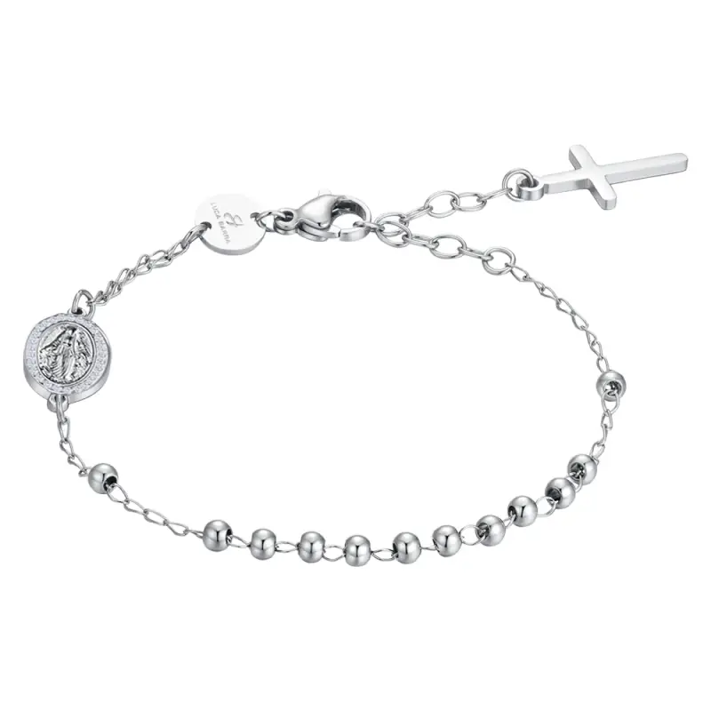 BRACCIALE DONNA ROSARIO IN ACCIAIO, MEDAGLIETTA CON MADONNINA MIRACOLOSA