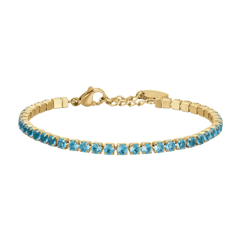 BRACCIALE DONNA TENNIS IN ACCIAIO IP GOLD CON CRISTALLI AZZURRI