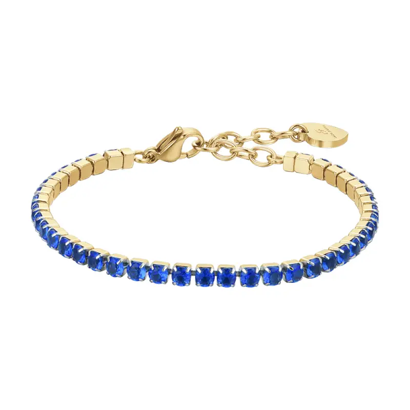 BRACCIALE DONNA TENNIS IN ACCIAIO IP GOLD CON CRISTALLI BLU