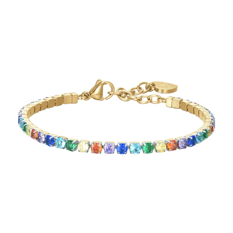 BRACCIALE DONNA TENNIS IN ACCIAIO IP GOLD CON CRISTALLI MULTICOLOR