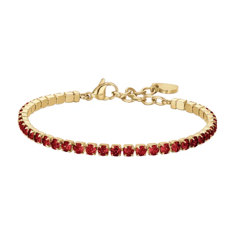 BRACCIALE DONNA TENNIS IN ACCIAIO IP GOLD CON CRISTALLI ROSSI