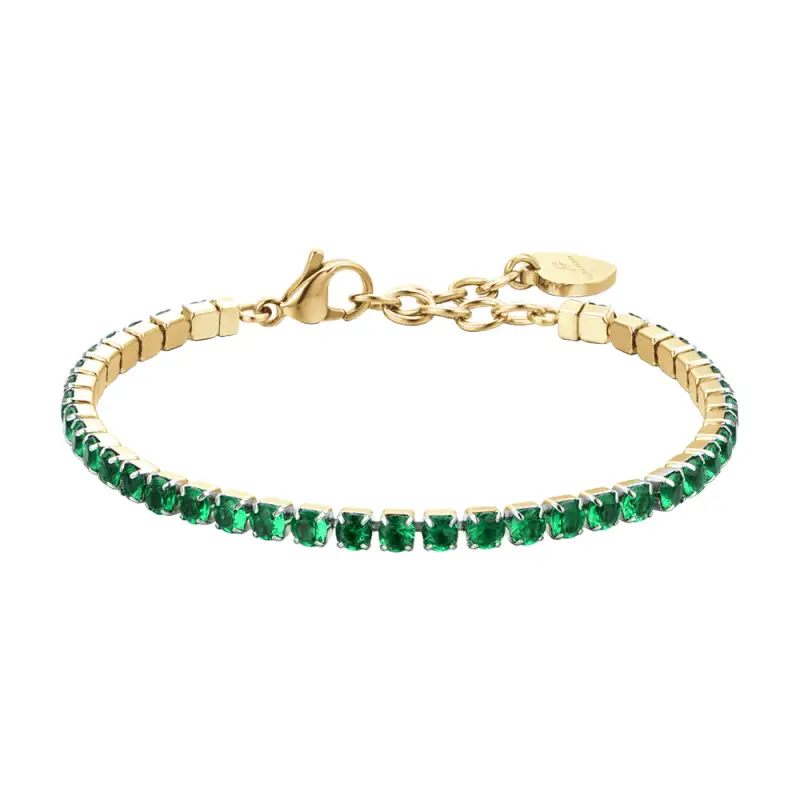 BRACCIALE DONNA TENNIS IN ACCIAIO IP GOLD CON CRISTALLI VERDI