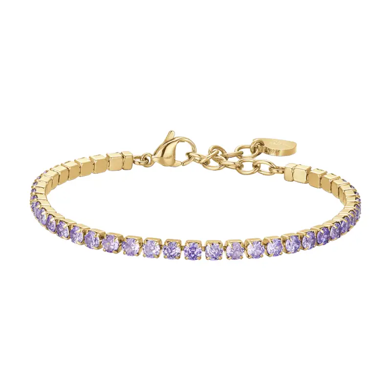 BRACCIALE DONNA TENNIS IN ACCIAIO IP GOLD CON CRISTALLI VIOLA
