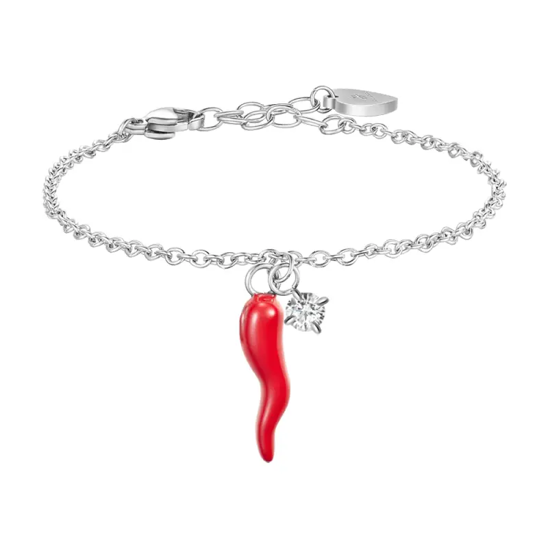 BRACCIALE IN ACCIAIO CON CORNO ROSSO E PUNTO LUCE