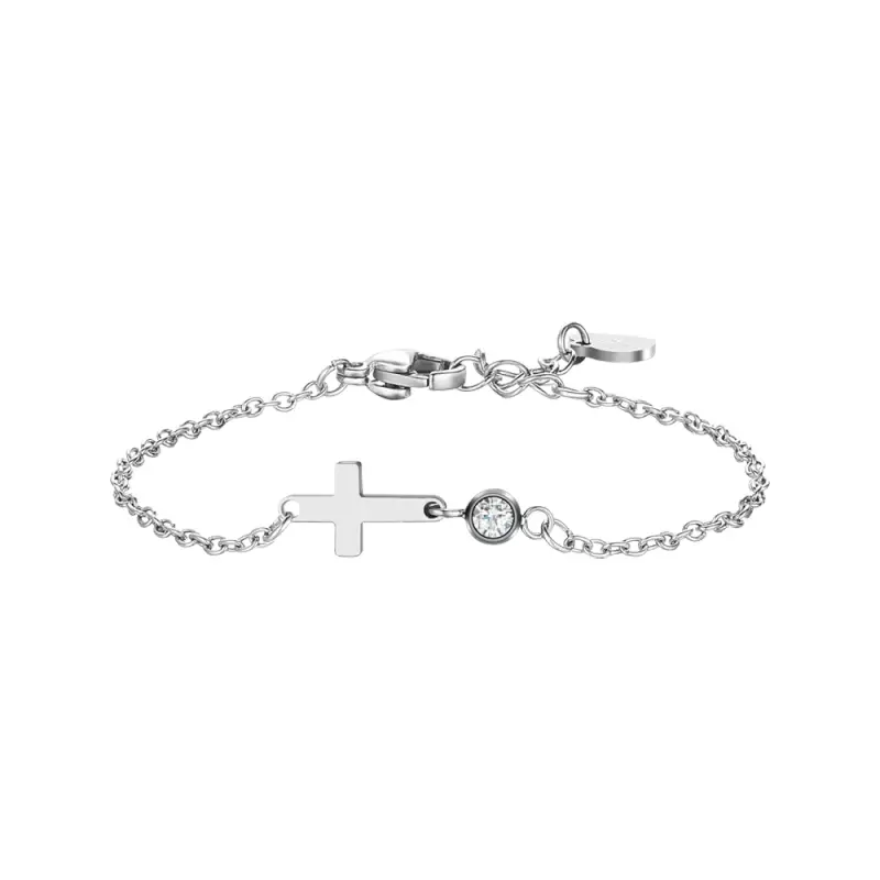 BRACCIALE IN ACCIAIO CON CROCE E CRISTALLO BIANCO