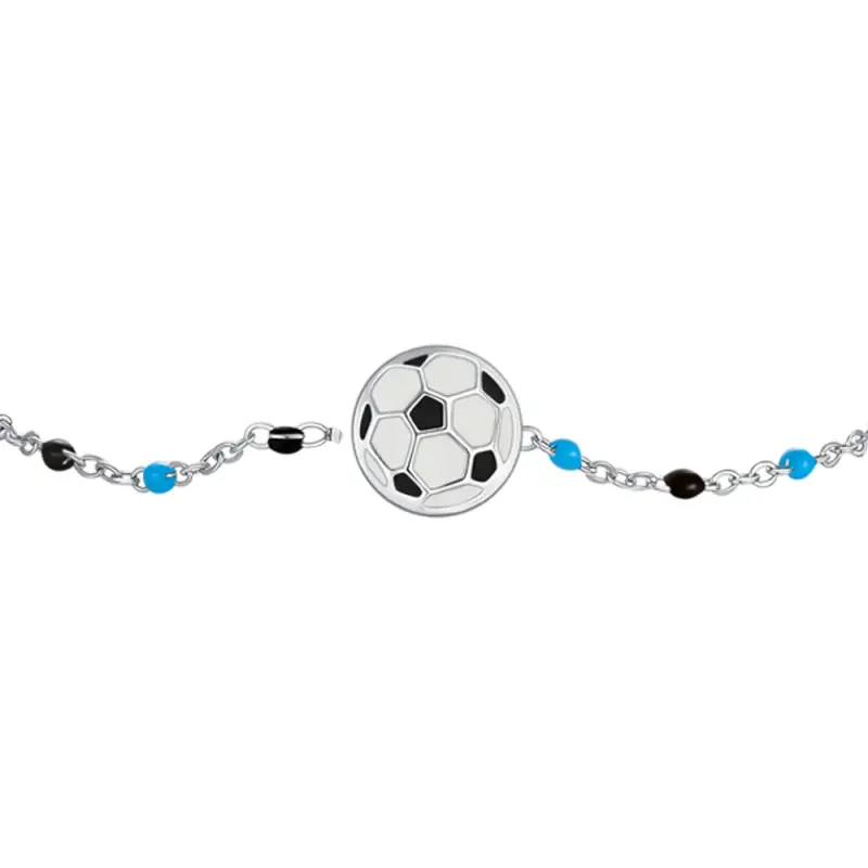 BRACCIALE IN ACCIAIO CON PALLONE E PIETRE AZZURE E NERE miniatura 2