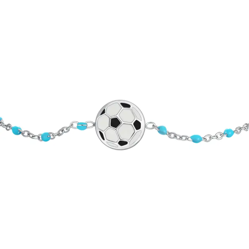 BRACCIALE IN ACCIAIO CON PALLONE E PIETRE BIANCHE E AZZURRE miniatura 2