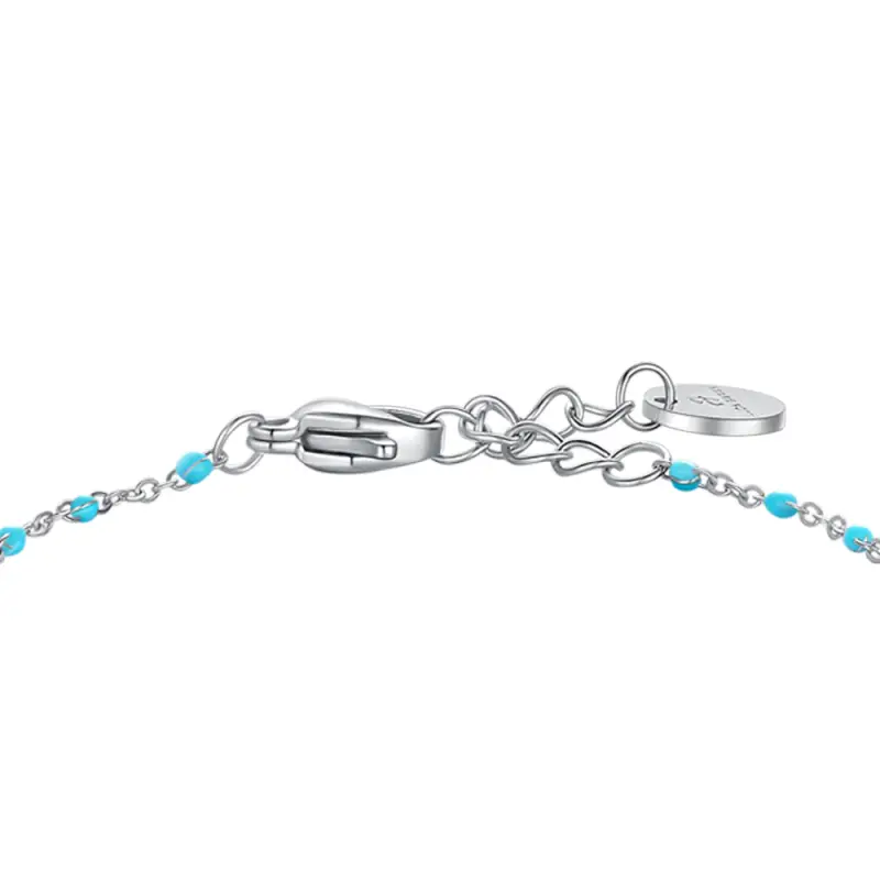 BRACCIALE IN ACCIAIO CON PALLONE E PIETRE BIANCHE E AZZURRE miniatura 3