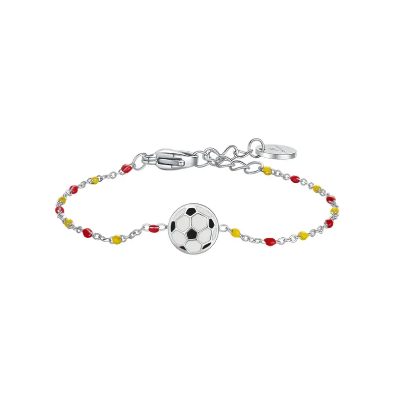 BRACCIALE IN ACCIAIO CON PALLONE E PIETRE GIALLE E ROSSE