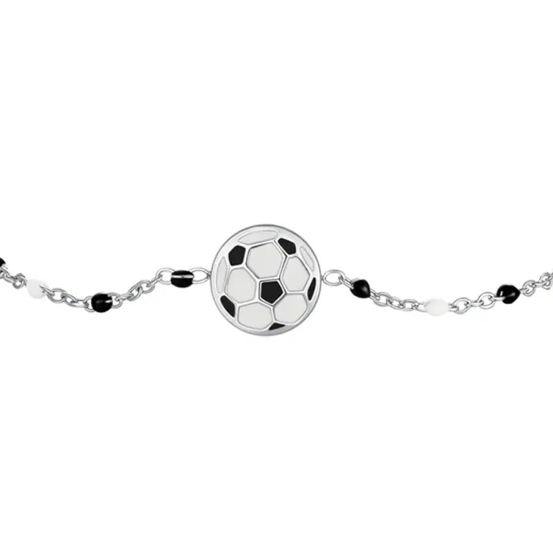 BRACCIALE IN ACCIAIO CON PALLONE E PIETRE NERE E BIANCHE miniatura 2