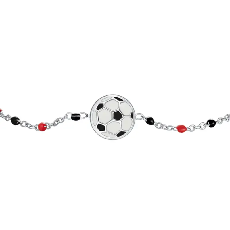 BRACCIALE IN ACCIAIO CON PALLONE E PIETRE NERE E ROSSE miniatura 2