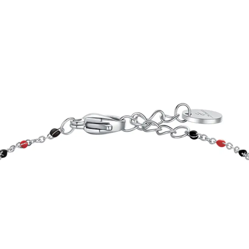 BRACCIALE IN ACCIAIO CON PALLONE E PIETRE NERE E ROSSE miniatura 3