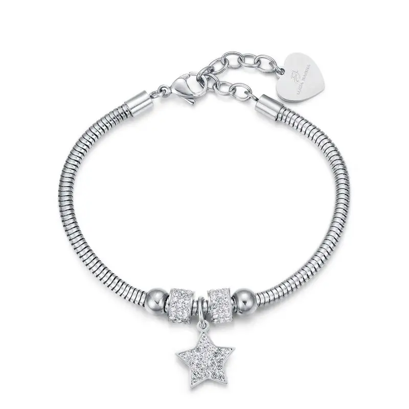 Bracciale In Acciaio Con Stella E Cristalli Bianchi