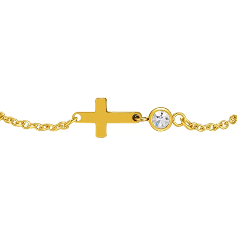 BRACCIALE IN ACCIAIO E IP GOLD CON CROCE E CRISTALLO BIANCO miniatura 2