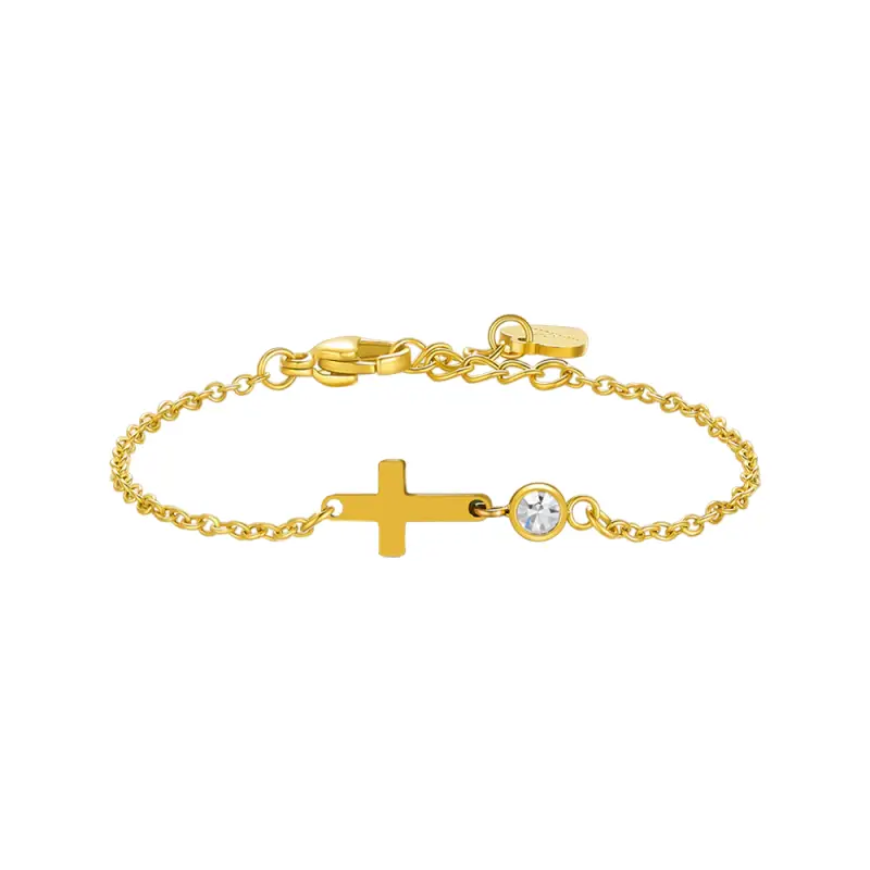 BRACCIALE IN ACCIAIO E IP GOLD CON CROCE E CRISTALLO BIANCO