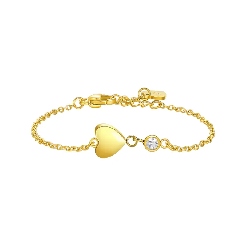 BRACCIALE IN ACCIAIO E IP GOLD CON CUORE E CRISTALLO BIANCO