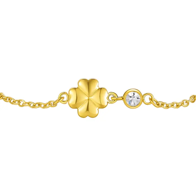BRACCIALE IN ACCIAIO E IP GOLD CON QUADRIFOGLIO E CRISTALLO BIANCO miniatura 2